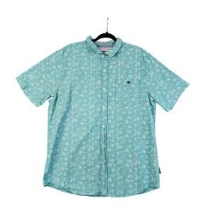 Modern‎ Amusement Mens Button Up Shirt Size XL Blue White Camping Print Casual